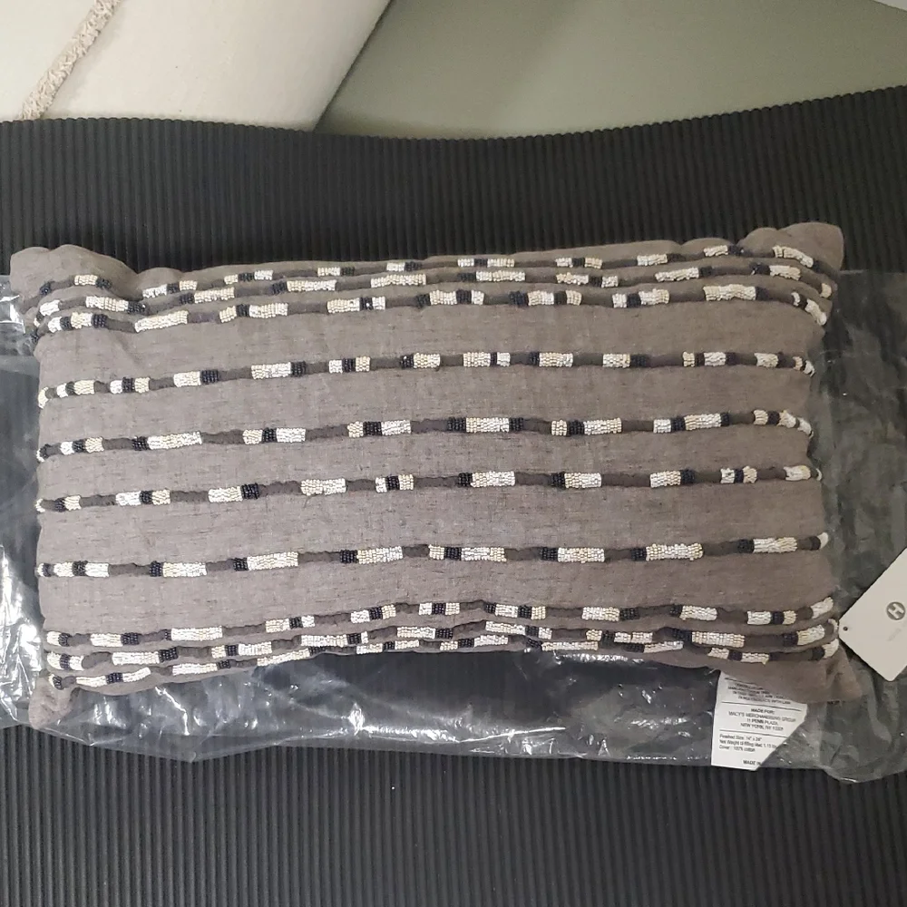 Hotel Collection Grey Beaded Accent Pillow NWT